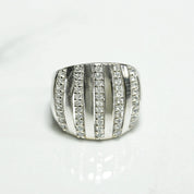 Lady's ring - 10K gold striped with white cz pave - RIG208