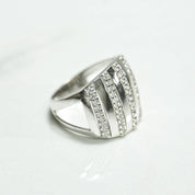 Lady's ring - 10K gold striped with white cz pave - RIG208