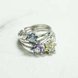 Lady's ring - 10K gold overlapping flowers white cz multicolor - RIG209