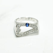Bague - Or 10K coeur pavé blanc cz bleu - RIG210