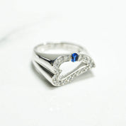 Bague - Or 10K coeur pavé blanc cz bleu - RIG210