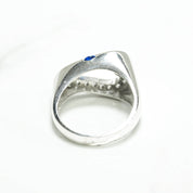 Bague - Or 10K coeur pavé blanc cz bleu - RIG210