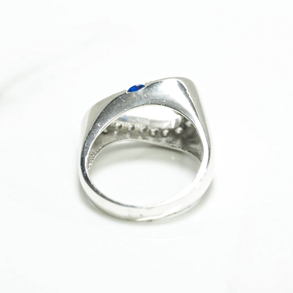 Bague - Or 10K coeur pavé blanc cz bleu - RIG210