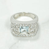 Bague - Or 10K pierre coupe princesse pavé blanc cz bleu - RIG211