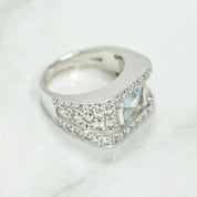 Bague - Or 10K pierre coupe princesse pavé blanc cz bleu - RIG211