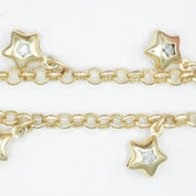 Woman's anklet - 10K yellow gold polo links with 10" cz star charms - ANG013