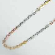 Bracelet de cheville femme - Or 10K tricolore jaune, blanc & rose  câble coupe diamant 10" - ANG022
