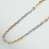 Women's anklet - 10K gold tricolor yellow, white & pink cable cut diamond 10" - ANG022
