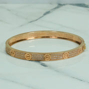 Unisex Bangle - 10K Gold Love Pink Pave Cz - BRG103
