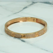 Unisex Bangle - 10K Gold Love Pink Pave Cz - BRG103