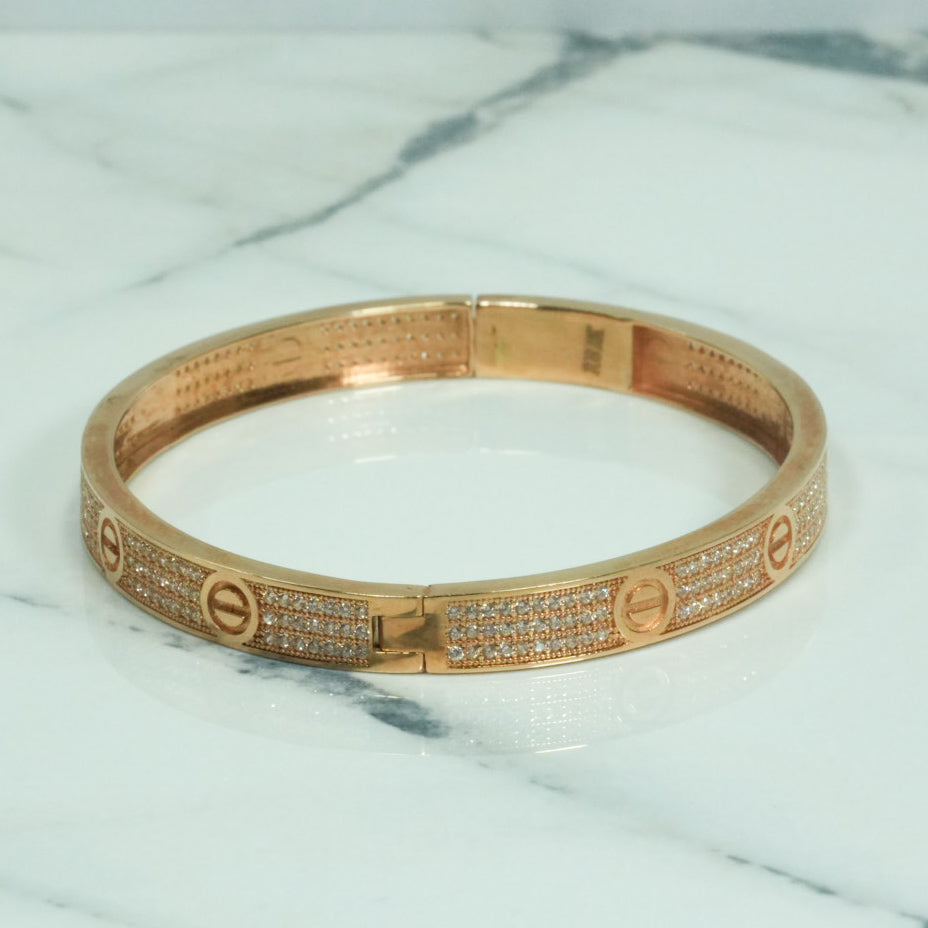 Unisex Bangle - 10K Gold Love Pink Pave Cz - BRG103
