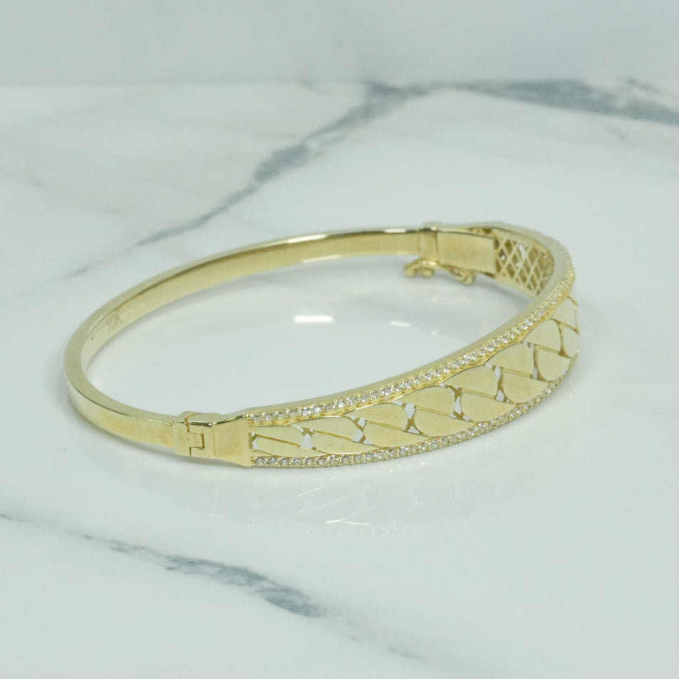 Lady's Bangle - 10K Gold Cuban Yellow Pave Cz - BRG106
