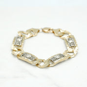 Bracelet - Or 10K deux tons jaune & blanc tête de méduse & curb coupe diamant 9" - BRG172