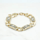 Men's bracelet - 10K two-tone yellow & white gold links with jellyfish head & curb cut diamond 9" - BRG172