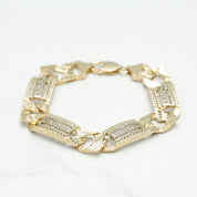 Bracelet - Or 10K deux tons jaune & blanc clé grecque & curb coupe diamant pavé cz 8.5" - BRG173