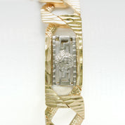 Bracelet - Or 10K deux tons jaune & blanc tête de méduse & curb coupe diamant 9" - BRG172