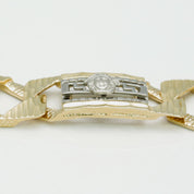 Bracelet - Or 10K deux tons jaune & blanc tête de méduse & curb coupe diamant 9" - BRG172