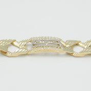 Bracelet - Or 10K deux tons jaune & blanc clé grecque & curb coupe diamant pavé cz 8.5" - BRG173