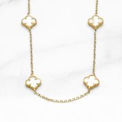 Long necklace - 10K yellow gold clovers in mother-of-pearl 42.5" - CHG052