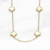 Long necklace - 10K yellow gold clovers in mother-of-pearl 42.5" - CHG052