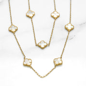 Long necklace - 10K yellow gold clovers in mother-of-pearl 42.5" - CHG052