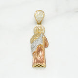 Pendentif - Or 10K tricolore jaune, blanc & rose Jésus pavé cz - PEG060