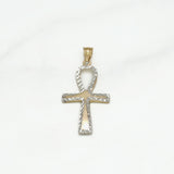 Pendentif - Or 10K deux tons jaune & blanc ankh coupe diamant - PEG075