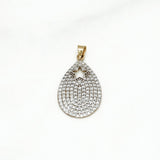 Pendentif - Or 10K deux tons jaune & blanc forme de larme & étoile pavé cz - PEG079
