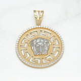 Pendant - 10K Gold two-tone yellow & white medallion jellyfish head with cz pave Greek key motif - PEG111