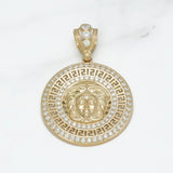 Pendant - 10K Yellow Gold Medallion Jellyfish head with Greek key motif paved with cz - PEG115