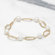 Bracelet - Or 10K jaune paperclip avec perles 7.5" - BRG148