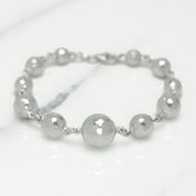 Bracelet - Or 10K blanc perles coupe diamant 7" - BRG154