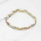 Woman Bracelet - 10K Gold tricolor yellow, white & pink wavy links diamond cut 7.5" - BRG155