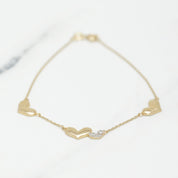 Bracelet - Or 10K jaune câble avec coeurs cz 7.5" - BRG162