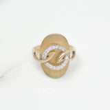 Bague - Or 10K jaune feuilles avec cercle pavé cz - RIG216