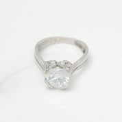 Lady's ring - Polished white 10K gold with stone & cz pave setting - RIG218