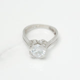 Bague - Or 10K blanc poli avec pierre & monture pavé cz - RIG218