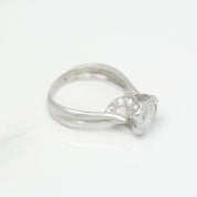 Lady's ring - Polished white 10K gold with stone & cz pave setting - RIG218