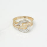 Bague - Or 10K jaune double bande clé grecque avec cercle pavé cz - RIG220