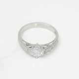 Bague - Or 10K blanc monture pavé baguette avec pierre coupe brillant cz - RIG225