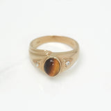 Bague - Or 10K jaune monture poli avec pierre oeil de tigre cz - RIG233