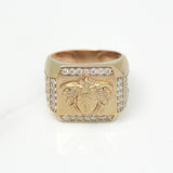 Bague - Or 10K jaune tête de méduse avec facette pavé cz - RIG237