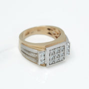 Men's ring - 10K two-tone yellow & white gold with square cz pavé - RIG239
