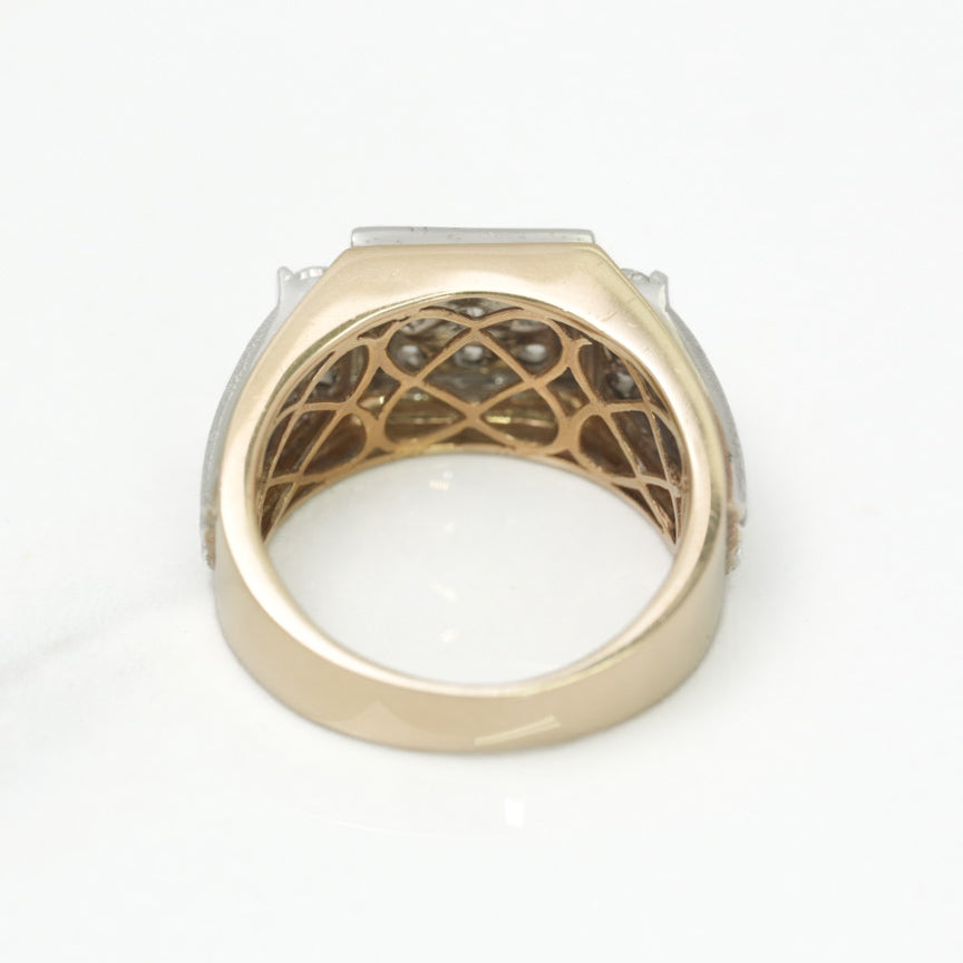 Men's ring - 10K two-tone yellow & white gold with square cz pavé - RIG239