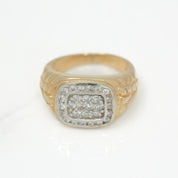 Men's ring - 10K two-tone yellow & white gold braided with cz pave facet - RIG240