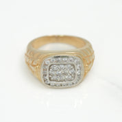 Men's ring - 10K two-tone yellow & white gold braided with cz pave facet - RIG240
