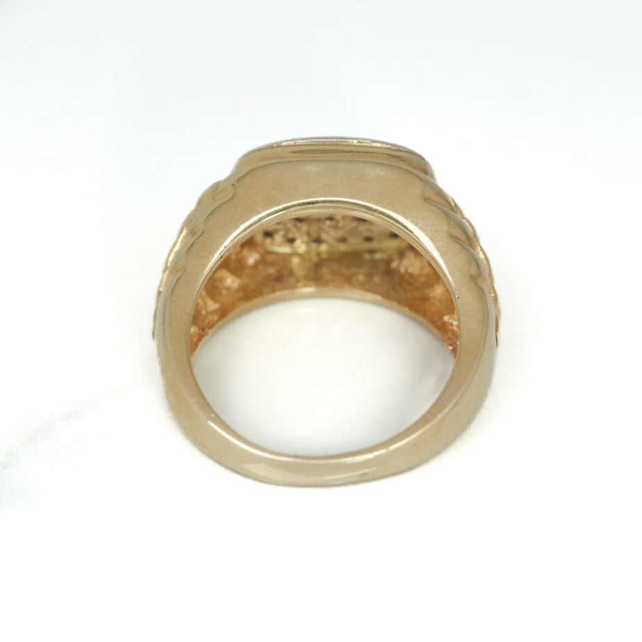 Men's ring - 10K two-tone yellow & white gold braided with cz pave facet - RIG240