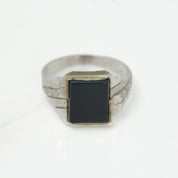 Men's Ring - 10K Gold White Onyx Square with Diamond Cut Setting - RIG244