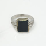 Bague - Or 10K blanc onyx carré avec monture coupe diamant - RIG244