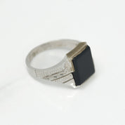 Men's Ring - 10K Gold White Onyx Square with Diamond Cut Setting - RIG244